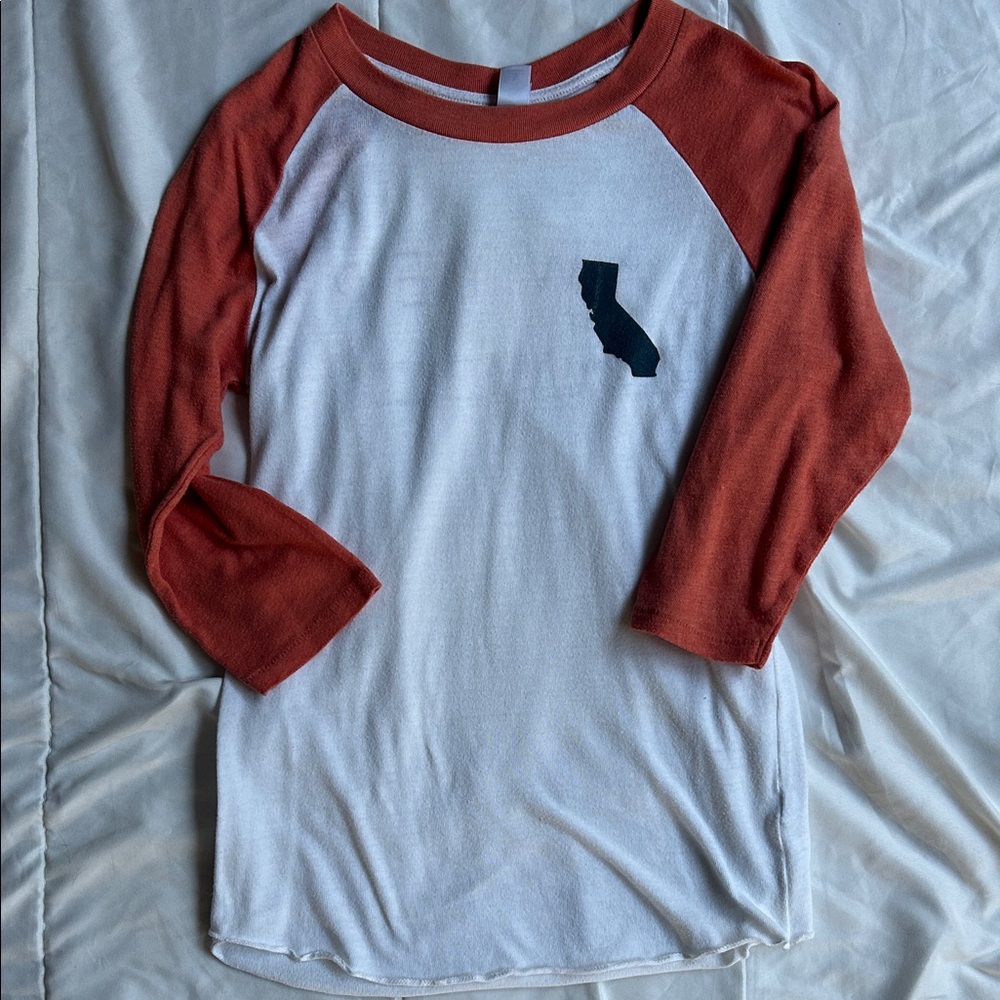 Women’s 3/4 sleeve baseball tee. Sawyer brand from Santa Cruz, CA